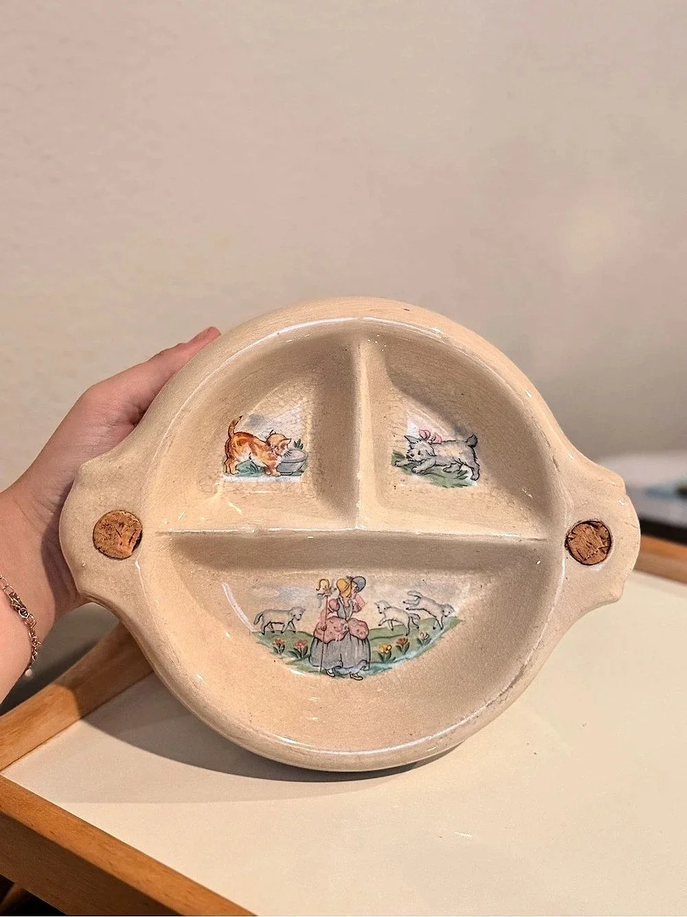 Vintage Divided Ceramic Serving Dish Cottagecore Farm